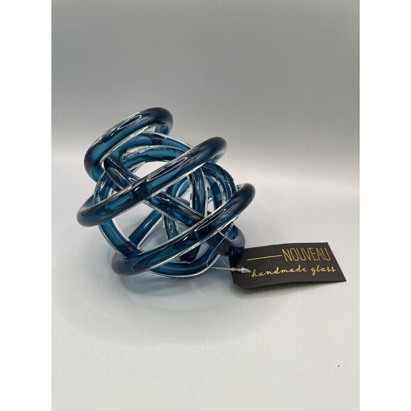 Blue Glass Interchangeable 5.5” Knot Orb Sphere Decor Nouveau Handmade - Picture 8 of 8